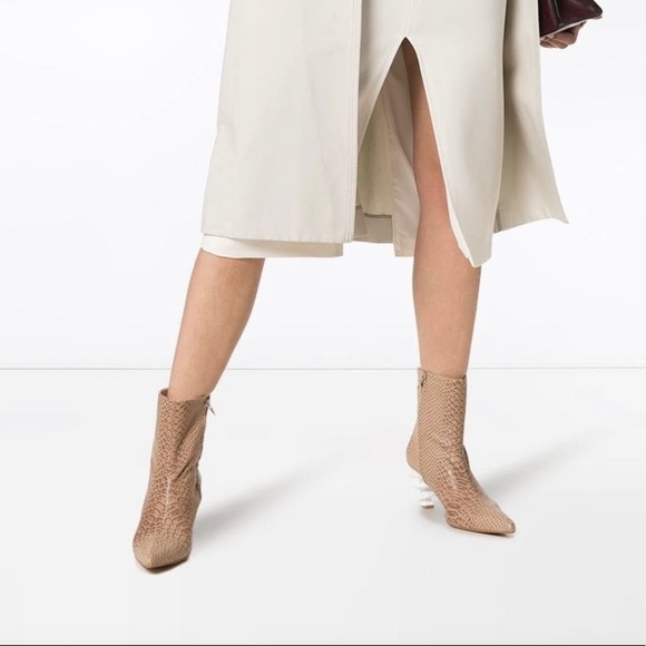 KALDA Island 70 Tan Leather Snakeskin Twisted Heel Ankle Boot US Size 8 … - Picture 2 of 13